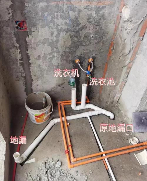 阳台洗衣区下水改管施工示意图