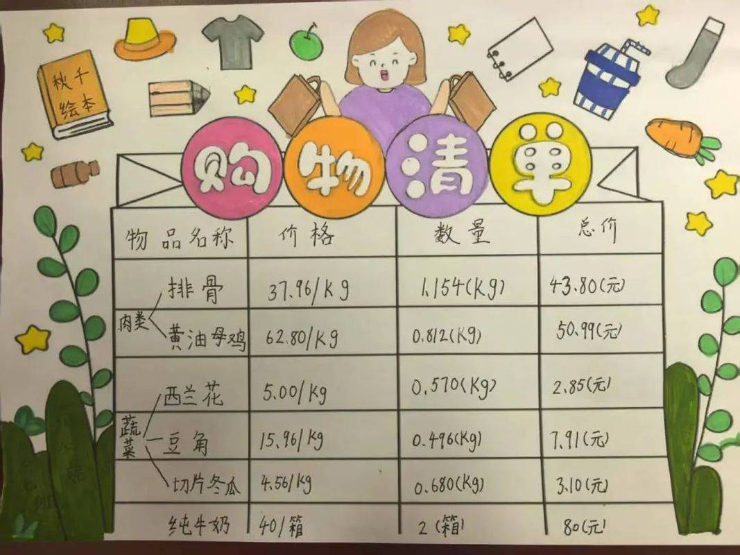 亲子在超市拿着购物清单和计算器对比价格