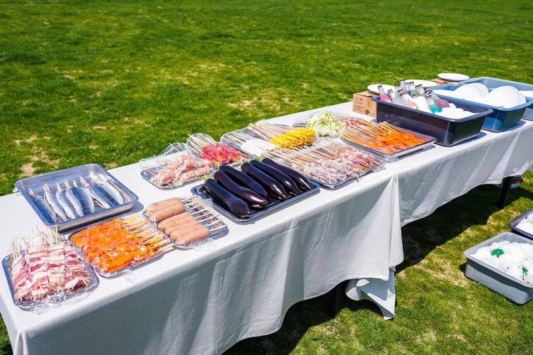 户外烧烤架高低温分区摆放食材实景