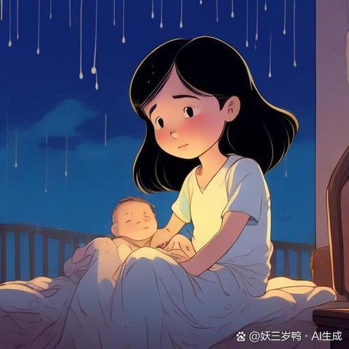 年轻妈妈深夜抱着婴儿在客厅踱步疲惫感