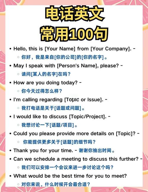 电话英语情景对话高频句型记忆卡片
