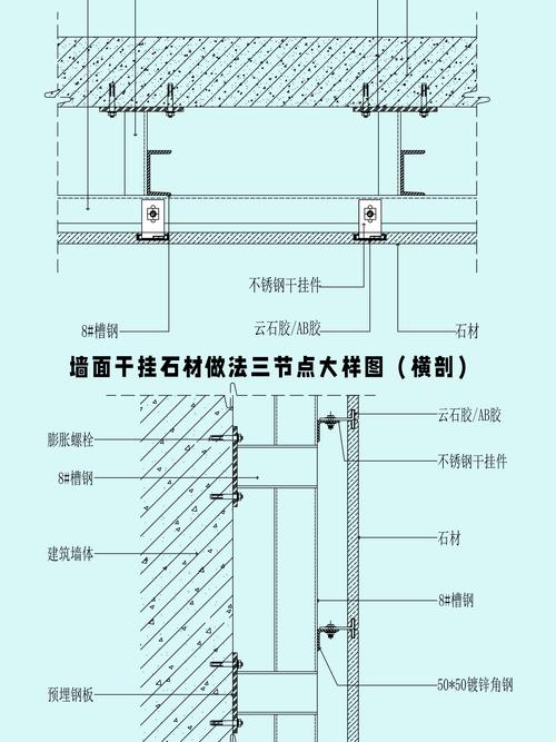 天然石材背景墙干挂施工节点图