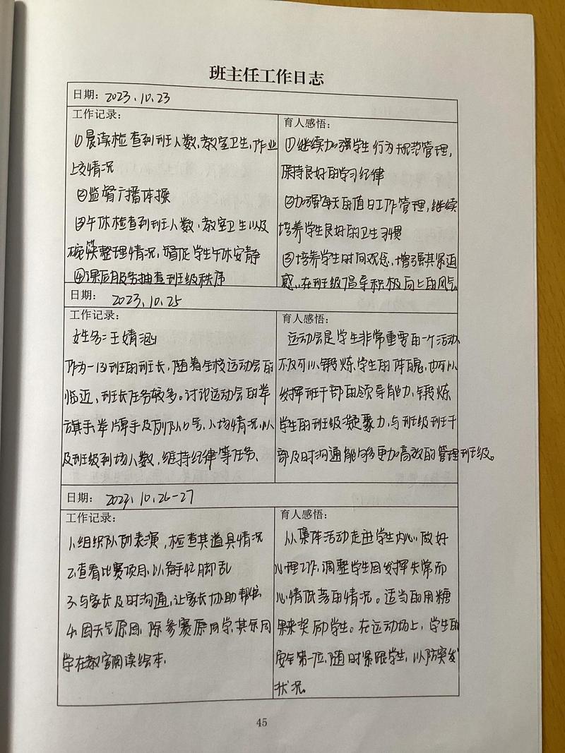 班主任手写中学生综合素质观察记录本
