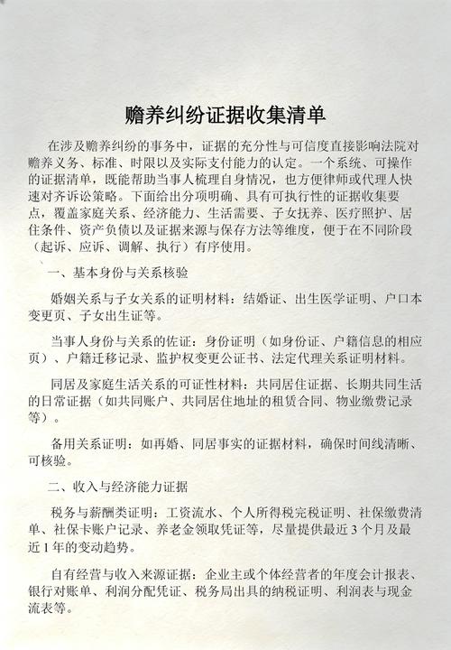 赡养纠纷证据整理手写清单