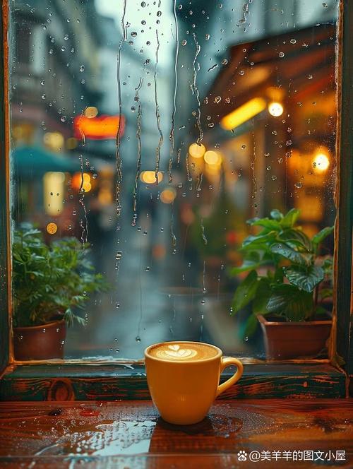 手机屏幕上暴雨夜晚咖啡馆暖光壁纸特写