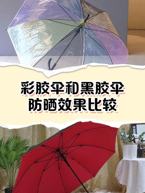 大伞面黑胶防晒伞与普通小伞面对比图
