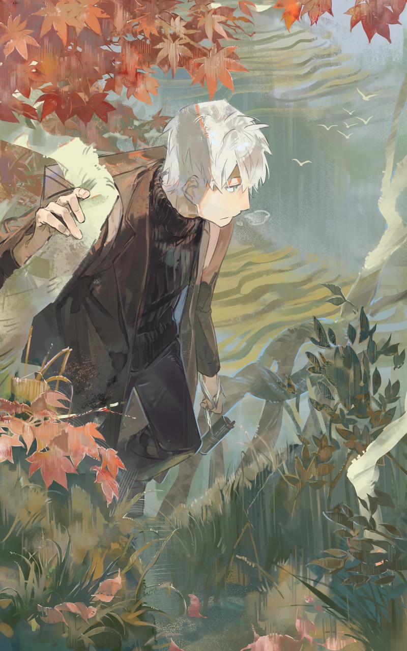 虫师漫画银古站在山林间远眺的场景