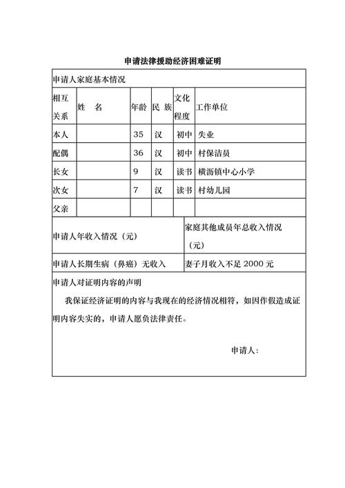 法律援助申请条件经济困难证明示例