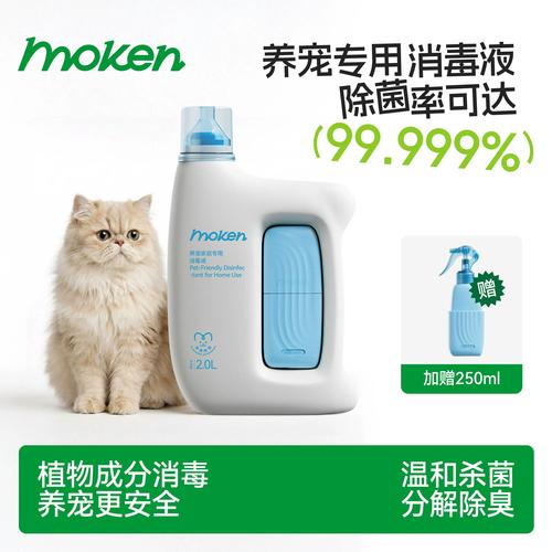 宠物主人给猫砂盆边缘喷洒消毒剂