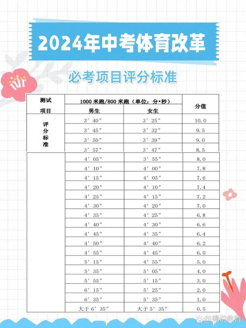 中考体育考试项目评分表展示