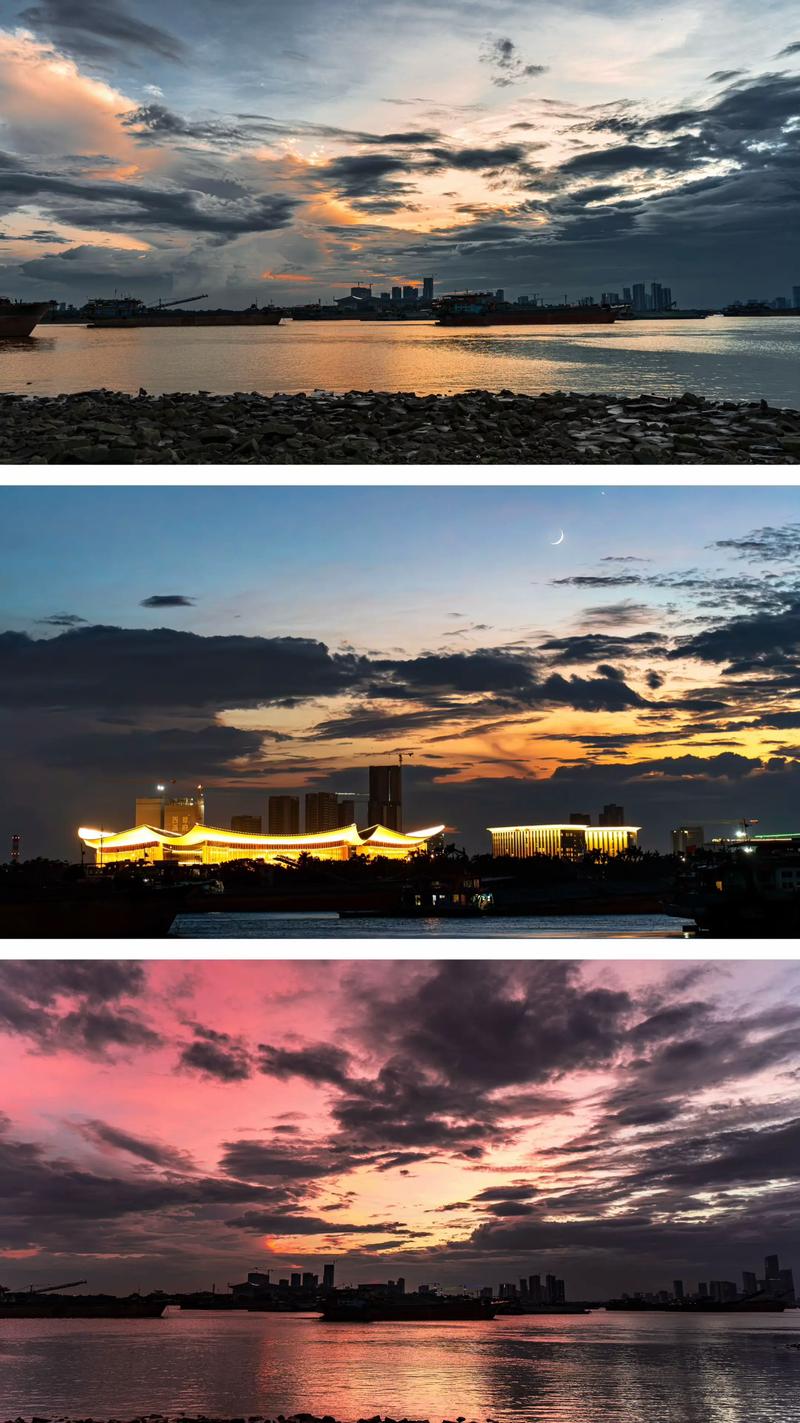 海边壮丽晚霞与台风来临前兆对比