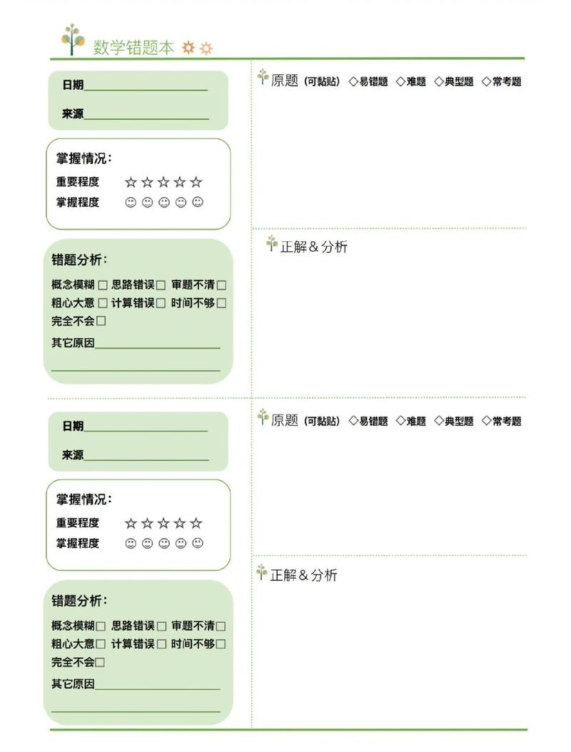 错题本高效记录模板示例
