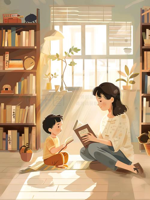 晚上书房妈妈和孩子一起画几何图