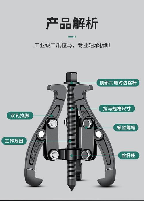 轴承更换专用三爪拉马拆卸操作示意图