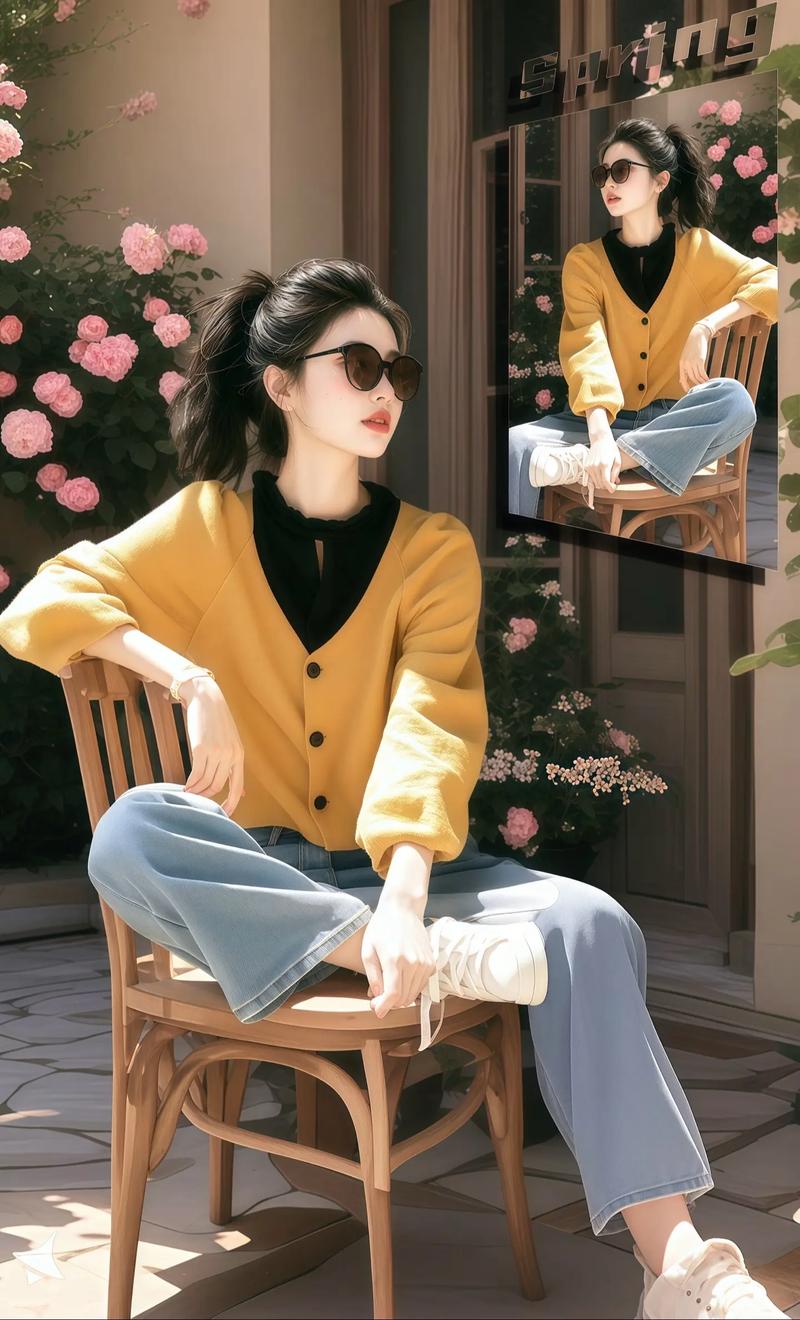 复古撞色穿搭姜黄丝巾与暗红乐福鞋搭配