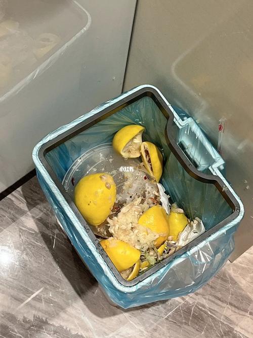 柚子皮放入厨房垃圾桶除味实拍