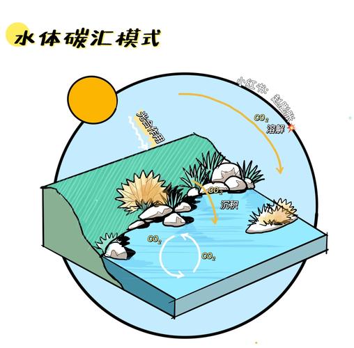 漫画示意图:泥炭地像一个巨型海绵,吸收碳排放,释放清洁水,对比工厂烟囱