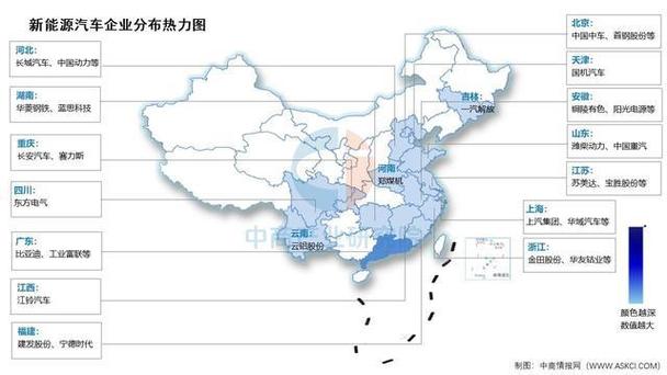 中国新能源汽车企业专利申请分布热力图