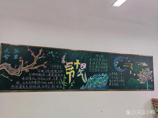 乡村小学教室里孩子们背诵节气歌的黑板报