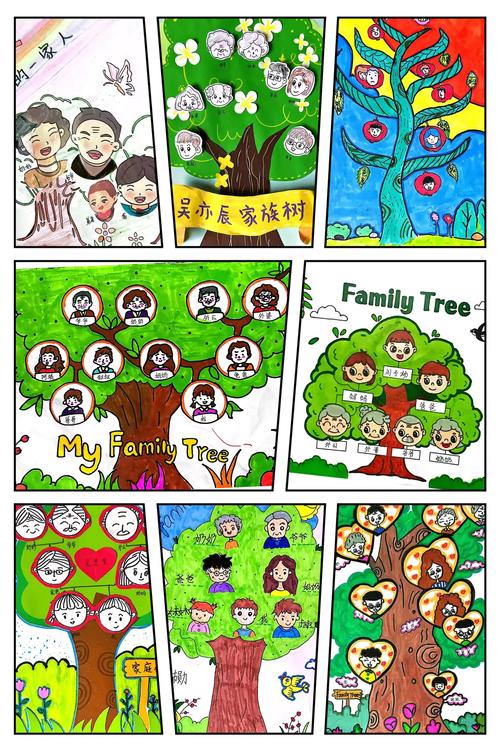 家庭会议一起制作家族树照片墙