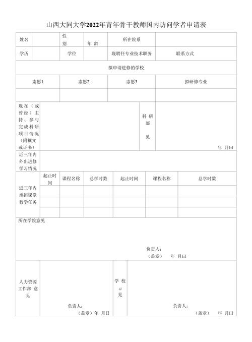访问学者申请流程清单表格