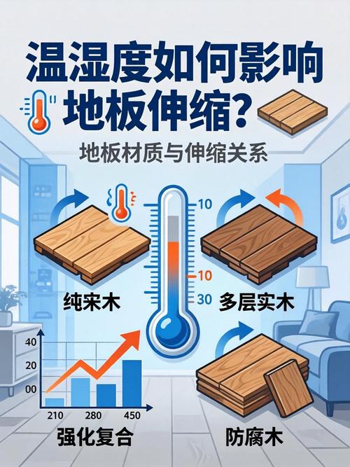 室内木地板温湿度变化膨胀收缩示意图
