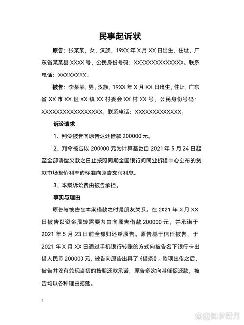 民事合同纠纷起诉状填写示例