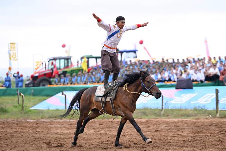 内蒙古那达慕大会少年赛马骑手冲线现场