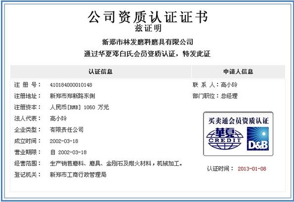 磨料磨具厂家生产许可证及资质证书展示