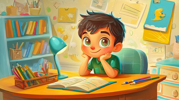 学生坐在书桌前反思自己的解题思路的插画