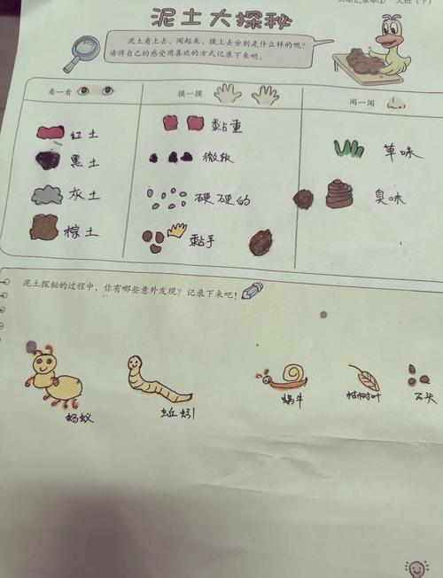 孩子户外写生本中带泥土痕迹的观察记录页