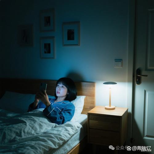 深夜卧室里躺着刷搞笑视频的年轻人