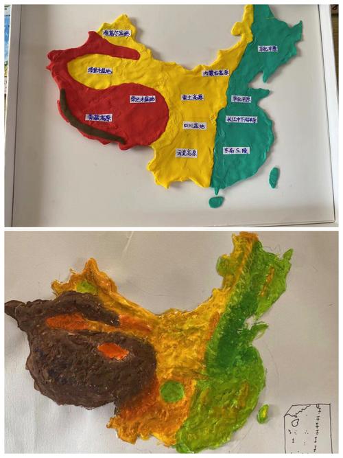 孩子用食用盐在塑料盒里制作简易地形模型的日常场景