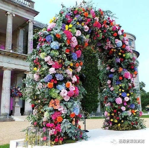 婚礼仿真花拱门细节高清实拍