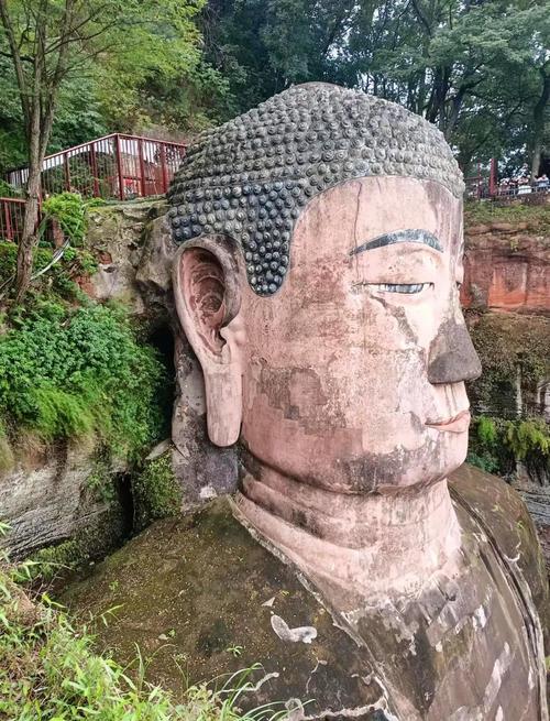 乐山大佛唐代石刻凿痕细节特写