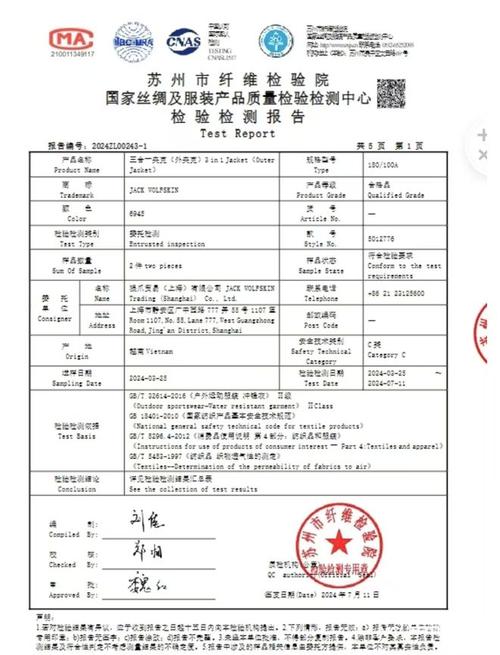 冲锋衣GB/T 32614标准检测项示意图