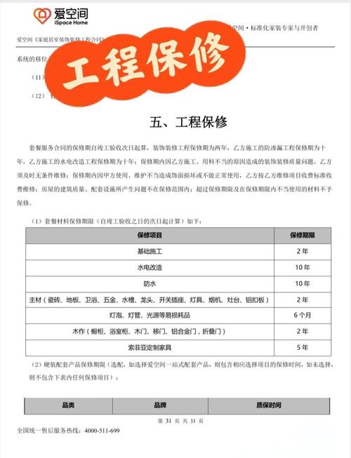 装修保修责任范围对比清单