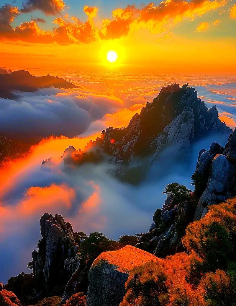 南漳小泰山山顶云海日出图