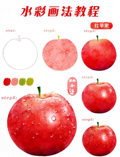 水彩苹果表皮果粉质感绘制步骤图