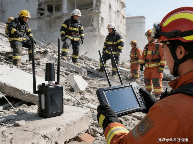地震废墟应急救援生命探测仪作业现场图