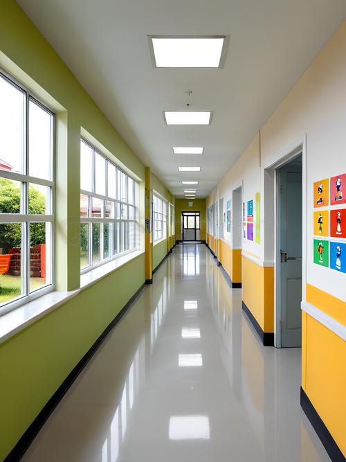 中小学教学楼三楼走廊转角场景
