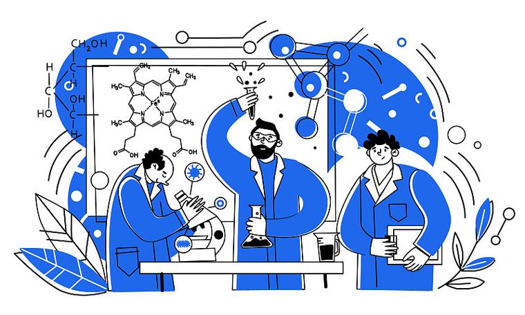 技术经理人在实验室与生产线之间奔波的漫画