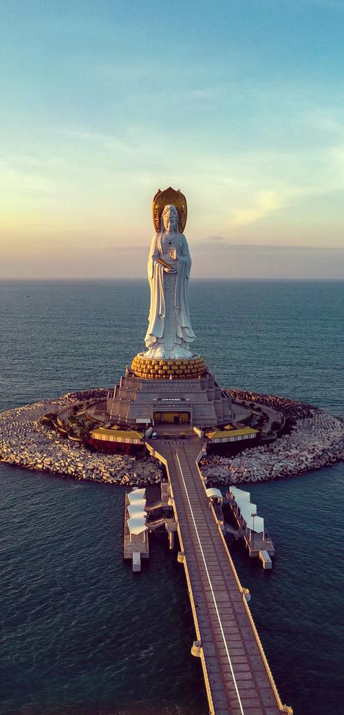 三亚南山文化旅游区海上观音日落全景