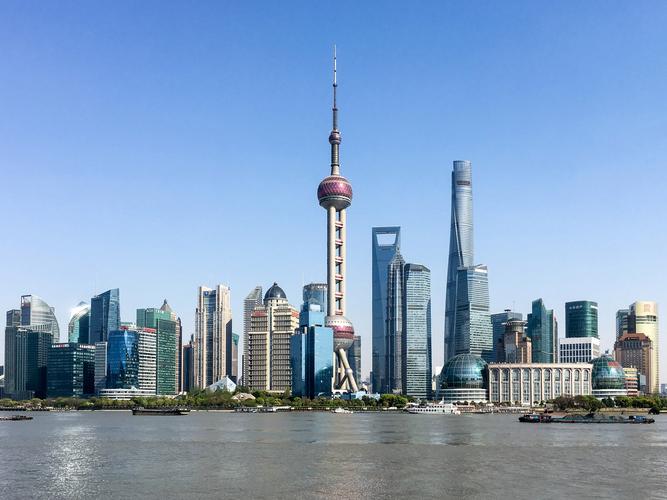 上海外滩眺望东方明珠广播电视塔全景