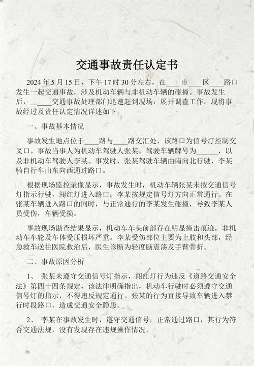 道路交通事故责任认定书纸质样本