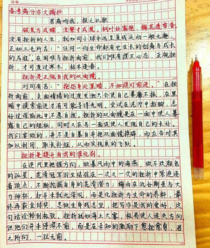 高中语文议论文作业红笔批改手迹