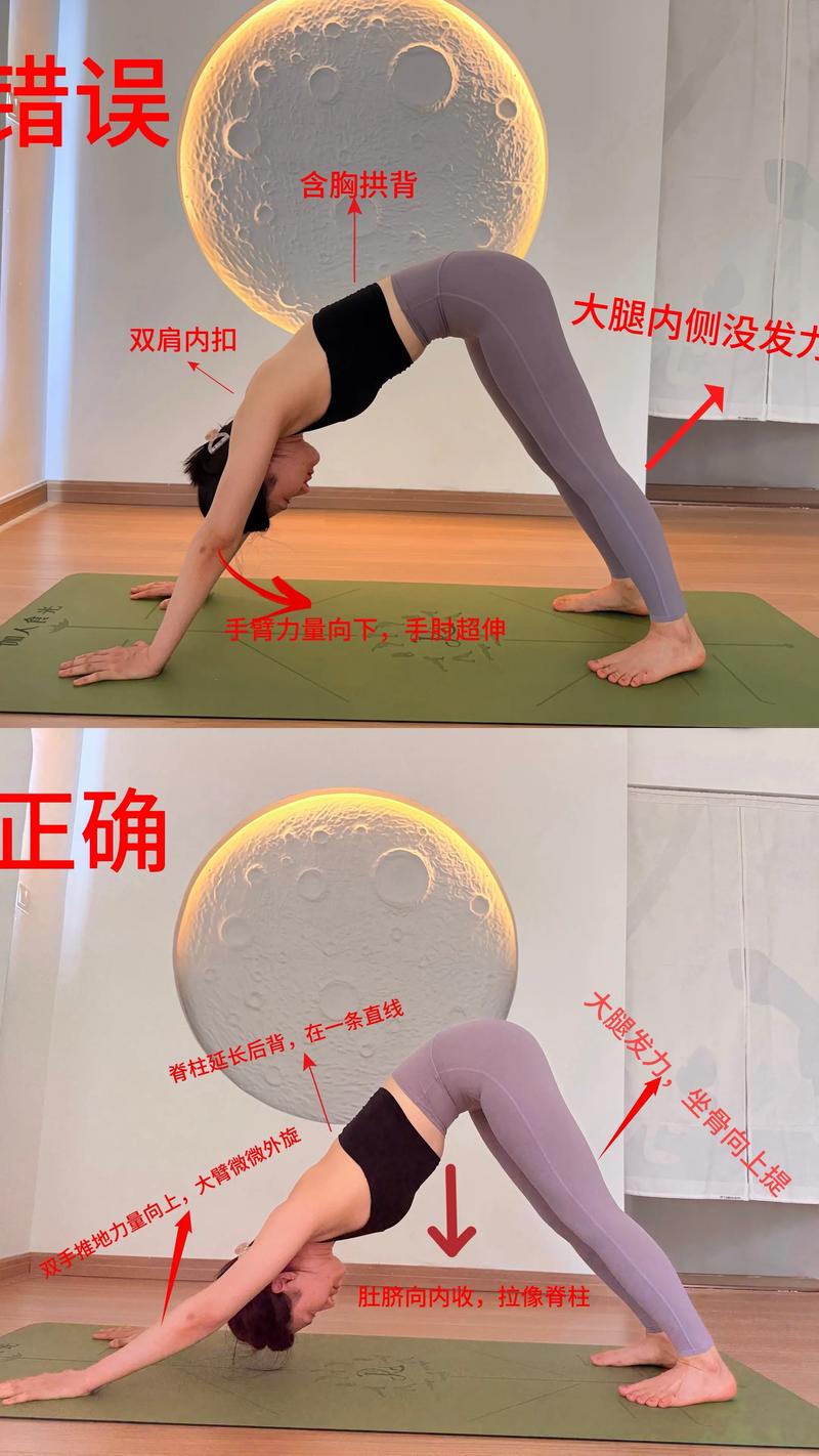 瑜伽练习者在家做下犬式动作示范