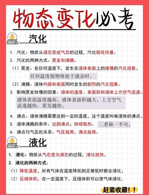 初中物理汽化液化常见易混考点对比表