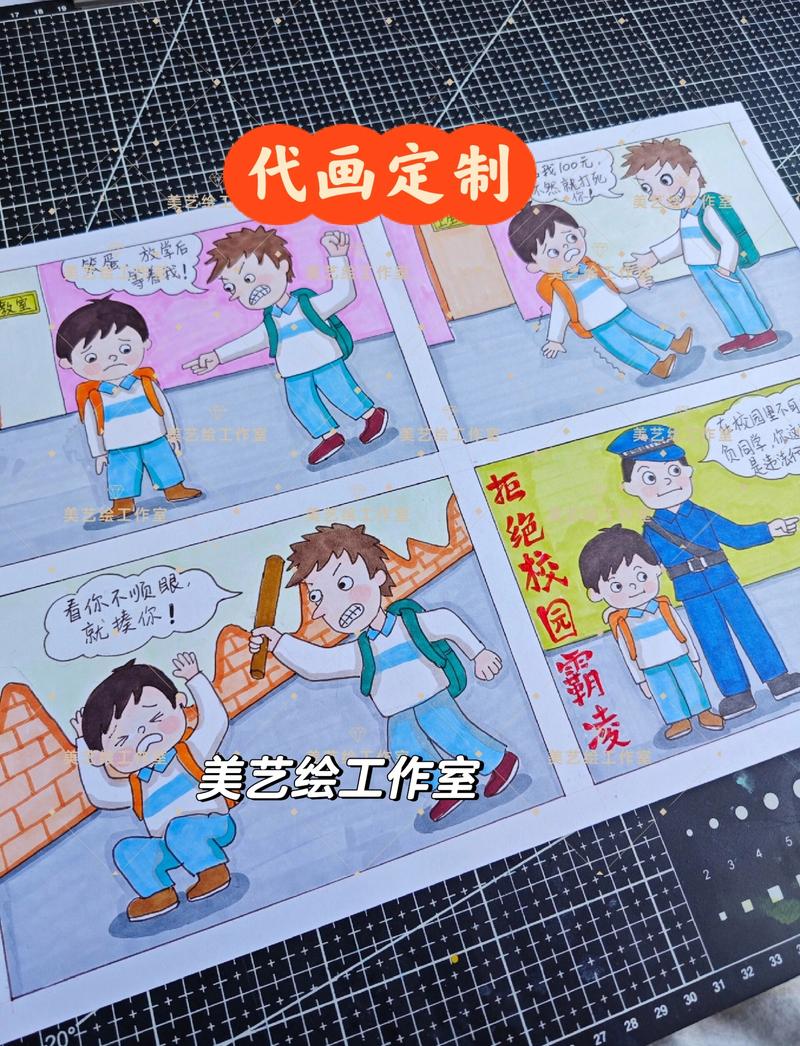 中小学生手绘校规漫画 校园法治文化墙