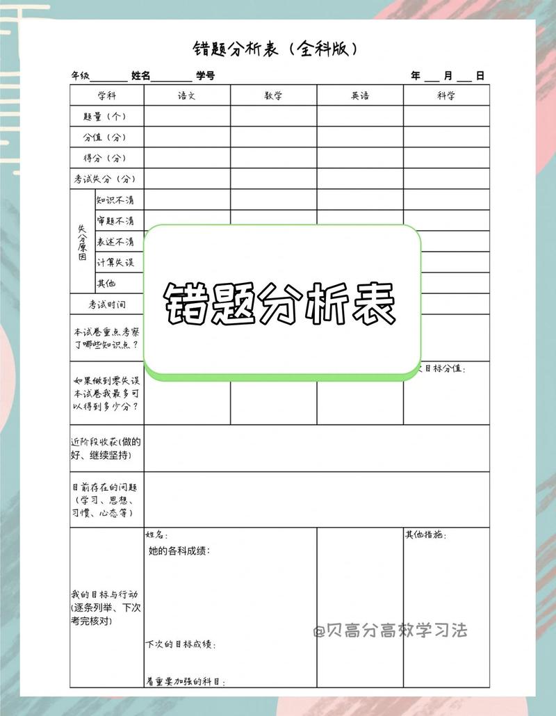 错题本错因分析表